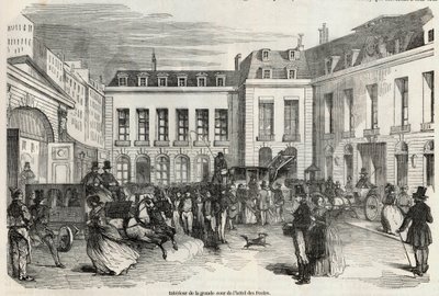 Interieur van de grote binnenplaats van het postkantoor in Parijs - Gravure in 