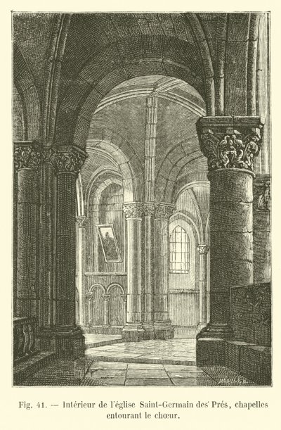 Interieur van de kerk Saint-Germain des Prés, kapellen rondom het koor door French School