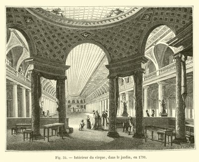 Interieur van het circus, in de tuin, in 1791 door French School