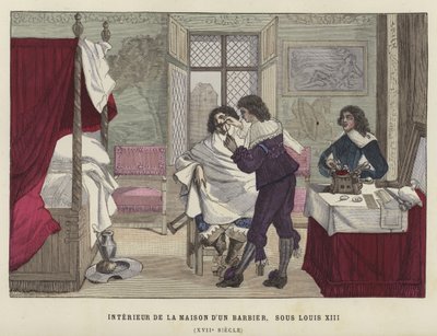 Interieur van een kappershuis, bewind van Lodewijk XIII van Frankrijk, 17e eeuw door French School