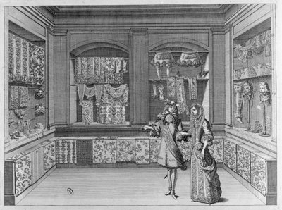 Interieur van een kantwinkel, 1678 door French School