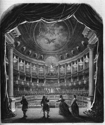 Interne weergave van het theater van het kasteel van Versailles. Gravure uit 1867-1868. door French School