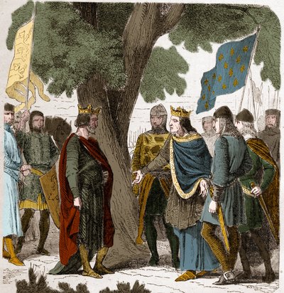 Interview van Gisors in Opper-Normandië tussen koning Filips August en koning Hendrik II 2 Plantagenet van Engeland (1133-1189) in 1188. door French School
