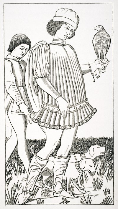 Italiaanse Edelman met een Havik, naar een speelkaart gegraveerd op koper, c.1460, uit 
