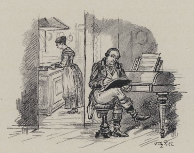 Italiaanse componist Gioachino Rossini die thuis componeert door French School