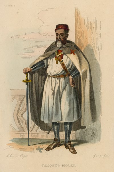 Jacques Molay (gekleurde gravure) door French School