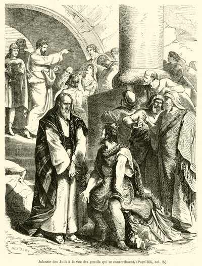 Jaloezie van de Joden bij het zien van de heidenen die zich bekeren (gravure) door French School