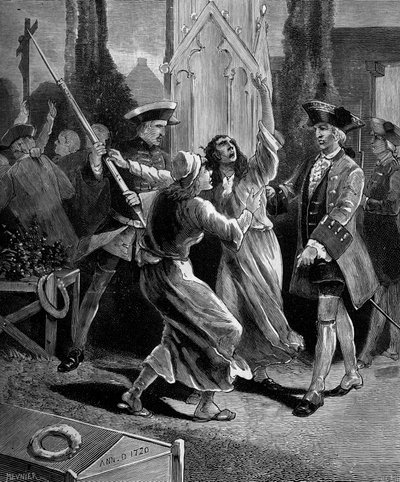 Jansenisme: de convulsionairen (jansenistische fanatici) jagen uit de begraafplaats Saint Medard onder Lodewijk XV door French School