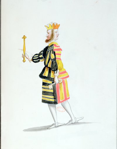 Janus kostuum voor het Ballet de la Nuit door Jean-Baptise Lully (1632-87) gedanst door Lodewijk XIV, 23 februari 1653 door French School