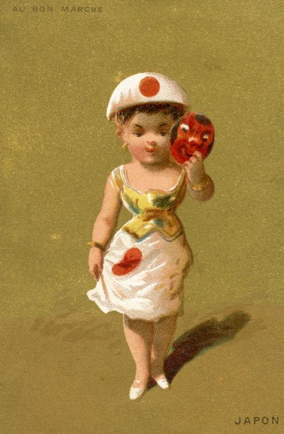 Japans meisje, uit een serie illustraties van kinderen uit verschillende landen, geproduceerd als promotiekaarten voor het Bon Marché warenhuis in Parijs, c.1890 door French School