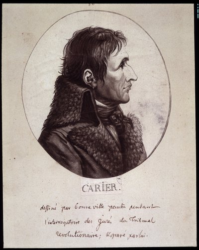 Jean Baptiste Carrier (1756-1794), getekend door Gouneville tijdens het verhoor van de Projures van het Revolutionaire Hof door French School
