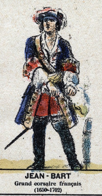 Jean Bart (1650-1702), Franse zeeman, kaper. In "Galerie van Koningen en Koninginnen van Frankrijk en illustere personages van 1643 tot 1895" Epinal afbeelding. door French School