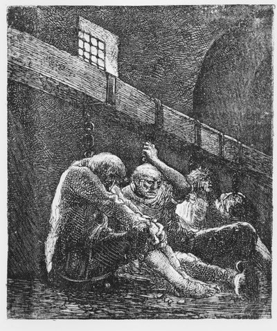 Jean Valjean in de Gevangenis, Illustratie uit Les Miserables, door Victor Hugo, 1865 door French School