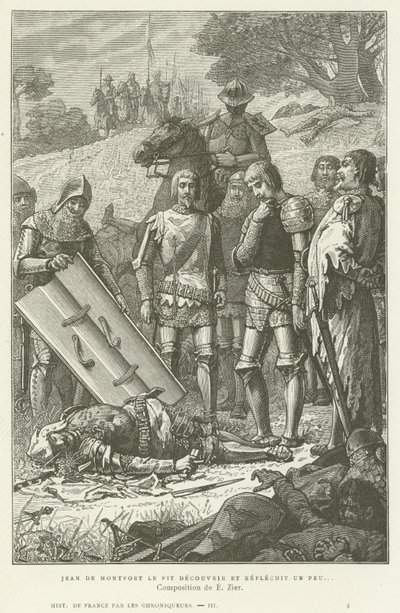 Jean de Montfort ontdekt het lichaam van Karel van Blois na de Slag bij Auray, 1364 door French School