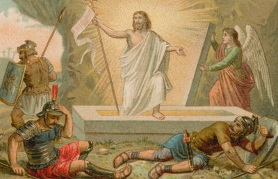 Jezus Christus die uit zijn graf opstaat door French School