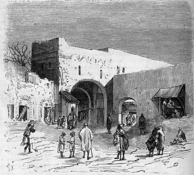 Joodse bevolking van Tetouan (Tetuan) in Marokko: binnenaanzicht van de Joodse wijk door French School