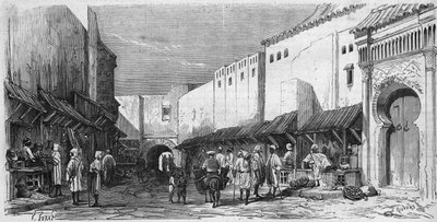 Joodse bevolking van Tetouan (Tetuan) in Marokko: uitzicht op een Joodse bazaar door French School
