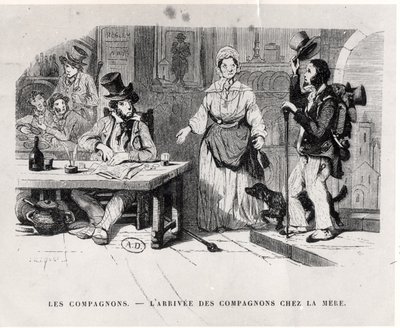 Gezel die aankomt bij een pension, c. 1850 door French School