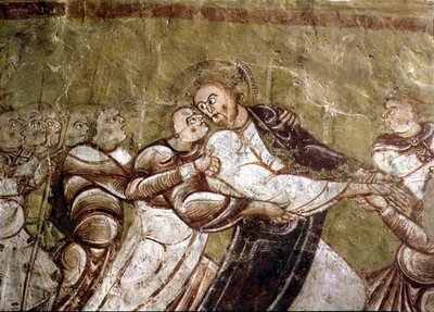 Judas kust Christus (fresco) (detail) door French School