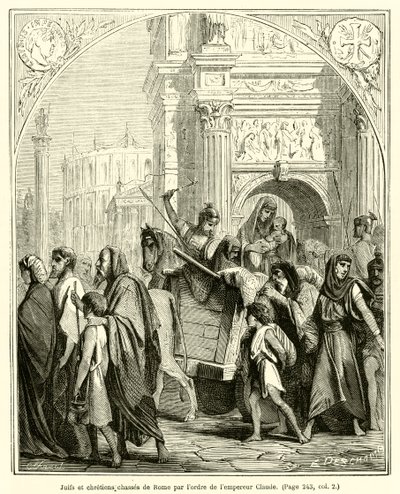 Joden en christenen verdreven uit Rome op bevel van keizer Claudius (gravure) door French School