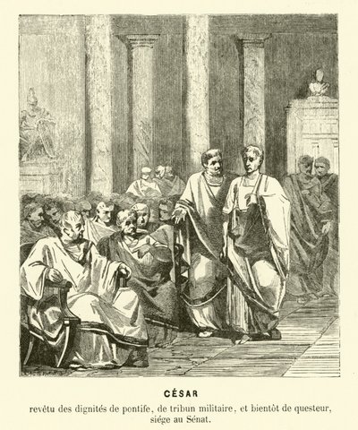 Julius Caesar in de Romeinse Senaat door French School