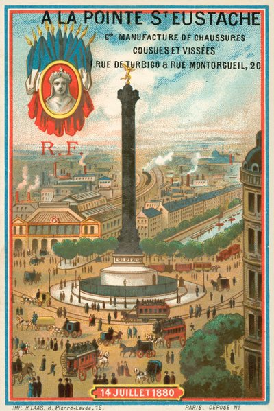 Julikolom ter herdenking van de Franse Revolutie van 1830, Parijs (chromolitho) door French School
