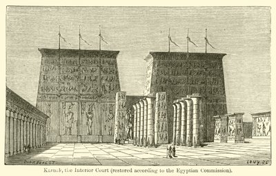Karnak, de Binnenplaats, gerestaureerd volgens de Egyptische Commissie door French School