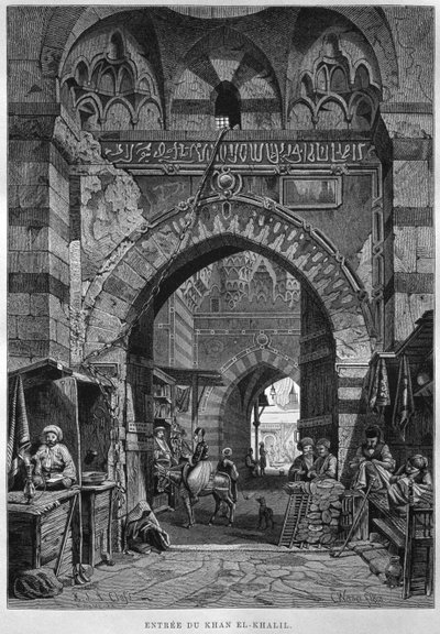 Ingang van Khan El-Khalil, uit LEgypte van Georg Moritz Ebers (1837-98), 1881 door French School