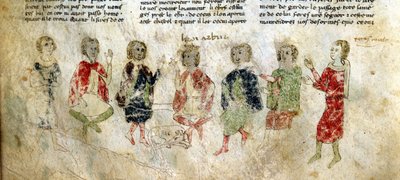 Koning Arthur en de ridders. Frans manuscript uit de 13e eeuw. Bibl. Marciana, Venetië. door French School