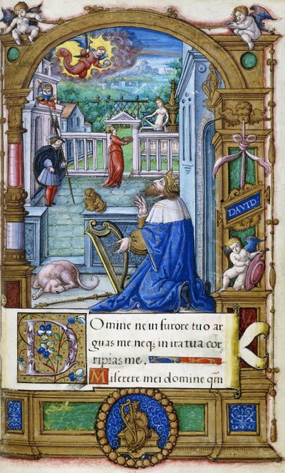 Koning David met een harp, uit een Getijdenboek gemaakt voor Francois I, c.1532-1540 door French School