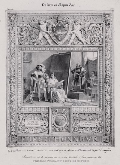 Koning Frans I van Frankrijk poseert voor zijn portret door de Italiaanse schilder Titian door French School