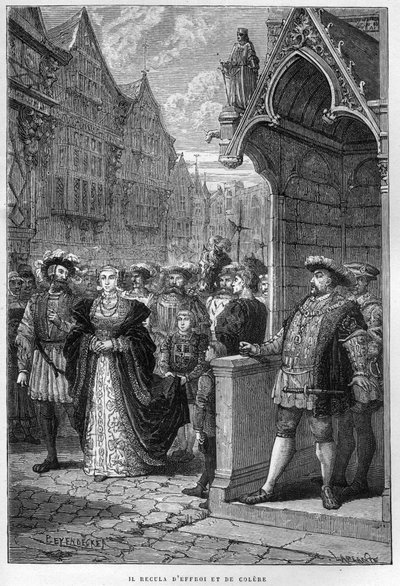 Koning Hendrik VIII (1491-1547) Ziet Anna van Kleef (1515-1557) - gravure uit 
