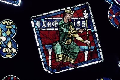 Koning Hizkia, detail (noord roosvenster, c.1223) door French School