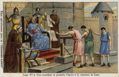 Koning Lodewijk VI van Frankrijk verleent het eerste charter aan de stad Laon, 1128 door French School