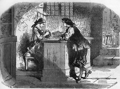 Koning Lodewijk XI (1423-1483) bestelde voor zijn minnares de Dame van Gigon een prachtig sieraad bij de juwelier Madame Passefilon. Gravure in 