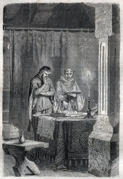 Koning van Frankrijk Karel V de Wijze (1338 - 1380) raadpleegde de waarzeggers. Gravure in 