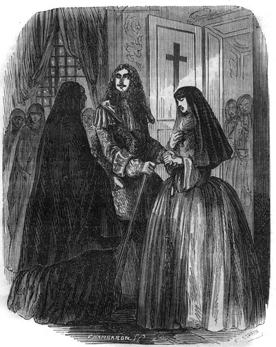 Koning van Frankrijk Lodewijk XIV (1638-1715) met Louise Francoise de la Valliere (1644 - 1710). Gravure uit de 19e eeuw. door French School