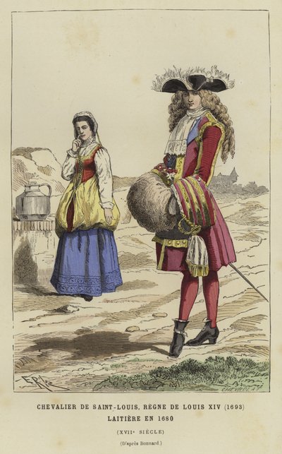 Ridder van de Orde van Sint Lodewijk, regeerperiode van Lodewijk XIV, 1693, en melkmeisje, 1680 door French School