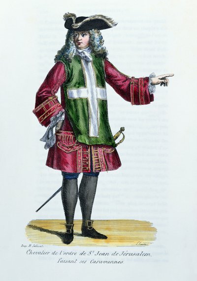 Ridder van de Orde van Sint-Jan van Jeruzalem, illustratie uit Geschiedenis en Kostuums van Monastieke Orden door Vader Helyot, 1842 door French School
