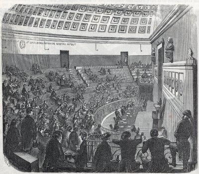 De School voor Geneeskunde van Parijs - het grote amfitheater - Gravure in 