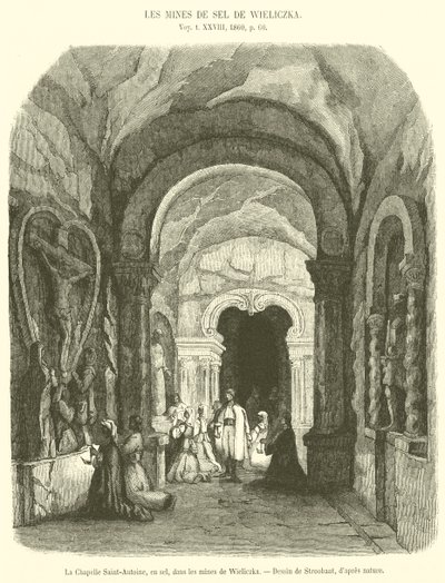De Sint-Antoniuskapel, van zout, in de mijnen van Wieliczka door French School
