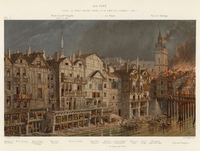 La Cité, tussen de Pont Notre-Dame en de Pont au Change, 1621 door French School