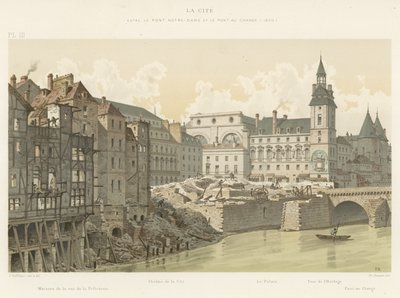 La Cité, tussen de Pont Notre-Dame en de Pont au Change, 1800 door French School