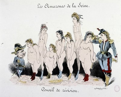 La Commune: Conseil de révision des amazones de la Seine - tekening, Musée Carnavalet door French School