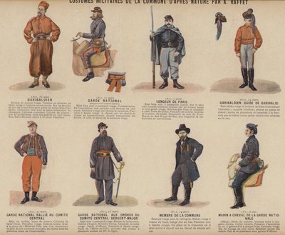 La Commune de Paris, Militaire Kostuums van de Commune door A Raffet (kleur litho) door French School