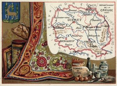 La Creuse (23), Le Limousin, Frankrijk. Kastanjes, aardappelen en bloedzuigers. Serie over de Franse departementen. Chromolithografie, circa 1920. Privécollectie. door French School