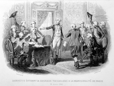 La Fayette biedt de Cocarde Tricolore aan de Gemeente Parijs (31 augustus 1789) - in 