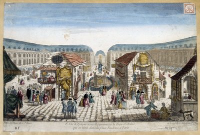 La Foire St Ovide, Place Vendome in Parijs - gravure door French School