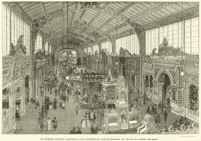 De grote centrale galerij, genaamd de dertig meter galerij, in het Paleis van Champ de Mars door French School