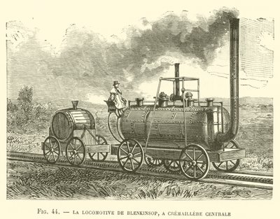 De Locomotief van Blenkinsop, met Centrale Tandheugel (gravure) door French School